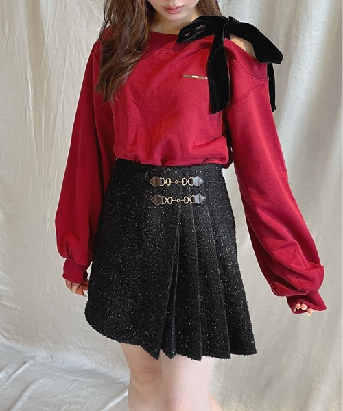 one way（ワンウェイ）の「リボンワンショルトレーナー（スウェット・レディース・グレー/ネイビー/アイボリー/チャコールグレー/ブラック/レッド/ブルー/ピンク・FREE）」の8枚目の写真