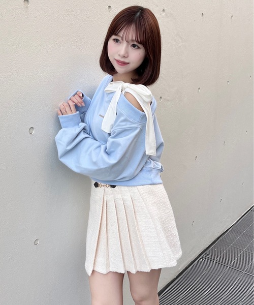 one way（ワンウェイ）の「リボンワンショルトレーナー（スウェット・レディース・グレー/ネイビー/アイボリー/チャコールグレー/ブラック/レッド/ブルー/ピンク・FREE）」の7枚目の写真