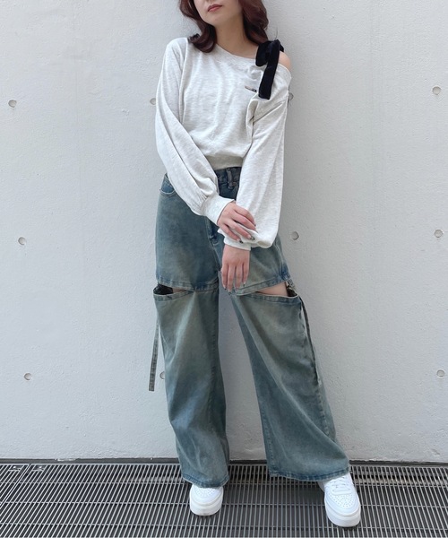 one way（ワンウェイ）の「リボンワンショルトレーナー（スウェット・レディース・グレー/ネイビー/アイボリー/チャコールグレー/ブラック/レッド/ブルー/ピンク・FREE）」の15枚目の写真