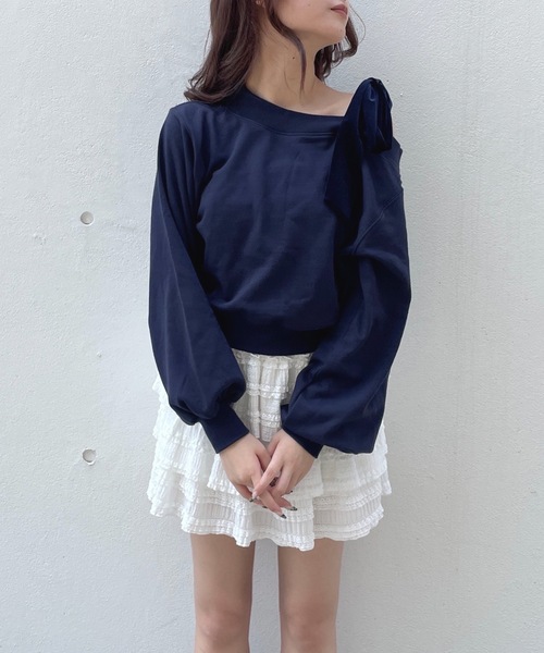 one way（ワンウェイ）の「リボンワンショルトレーナー（スウェット・レディース・グレー/ネイビー/アイボリー/チャコールグレー/ブラック/レッド/ブルー/ピンク・FREE）」の19枚目の写真