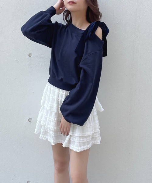 one way（ワンウェイ）の「リボンワンショルトレーナー（スウェット・レディース・グレー/ネイビー/アイボリー/チャコールグレー/ブラック/レッド/ブルー/ピンク・FREE）」の20枚目の写真