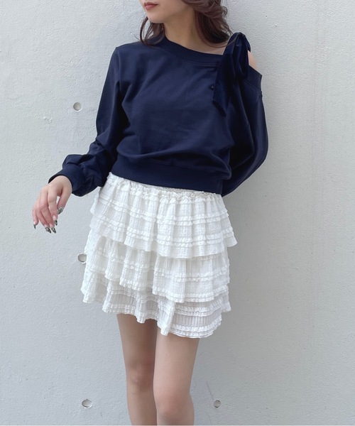 one way（ワンウェイ）の「リボンワンショルトレーナー（スウェット・レディース・グレー/ネイビー/アイボリー/チャコールグレー/ブラック/レッド/ブルー/ピンク・FREE）」の21枚目の写真