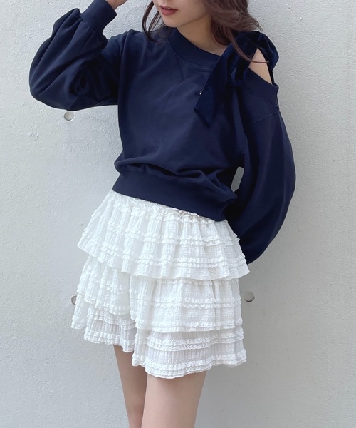 one way（ワンウェイ）の「リボンワンショルトレーナー（スウェット・レディース・グレー/ネイビー/アイボリー/チャコールグレー/ブラック/レッド/ブルー/ピンク・FREE）」の22枚目の写真