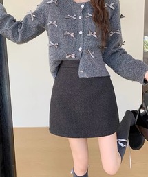 【サイズあり】ウールライク ヴィンテージ厚手シンプルミニスカート(インパン付)(秋冬の韓国ファッション ガーリー定番)