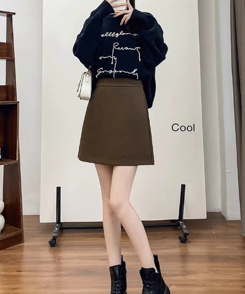 gossip!ロサンゼルス(ゴシップロサンゼルス)の「【サイズあり】ウールライク ヴィンテージ厚手シンプルミニスカート(インパン付)(秋冬の韓国ファッション ガーリー定番)(スカート・レディース・ブラウン/グレー・S/L/M)」の17枚目の写真