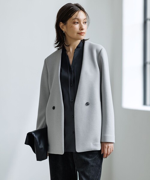 セール】コンパクトWフェイス ノーカラージャケット（ノーカラー