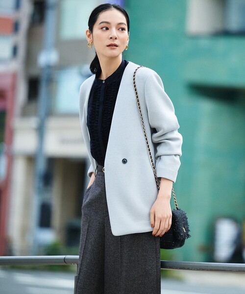 ICB(アイシービー)の「コンパクトWフェイス ノーカラージャケット(ノーカラージャケット・レディース・ライトグレー系/黄土色系/ブラック系・X-SMALL/SMALL/MEDIUM)」の6枚目の写真