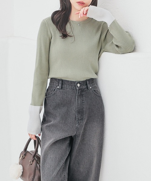 Honeys（ハニーズ）の「袖配色ニット（ニット/セーター・レディース・ミント/杢グレー/ブラック×ブルー/ブラック/ホワイト×ブルー/アイボリー/ホワイト×イエロー/グレー系その他・L/S/M）」の8枚目の写真