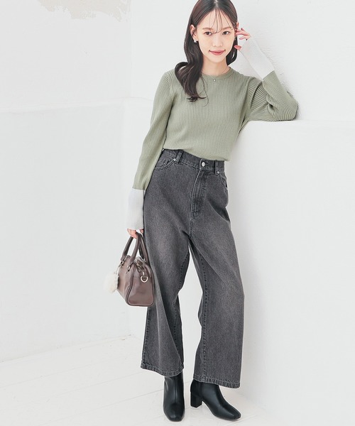 Honeys（ハニーズ）の「袖配色ニット（ニット/セーター・レディース・ミント/杢グレー/ブラック×ブルー/ブラック/ホワイト×ブルー/アイボリー/ホワイト×イエロー/グレー系その他・L/S/M）」の14枚目の写真