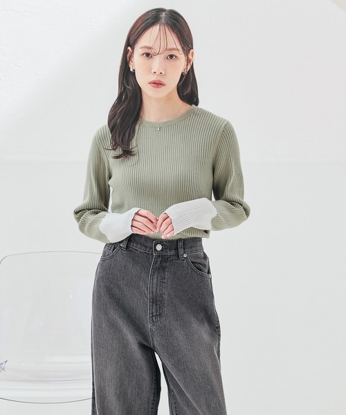 Honeys（ハニーズ）の「袖配色ニット（ニット/セーター・レディース・ミント/杢グレー/ブラック×ブルー/ブラック/ホワイト×ブルー/アイボリー/ホワイト×イエロー/グレー系その他・L/S/M）」の16枚目の写真