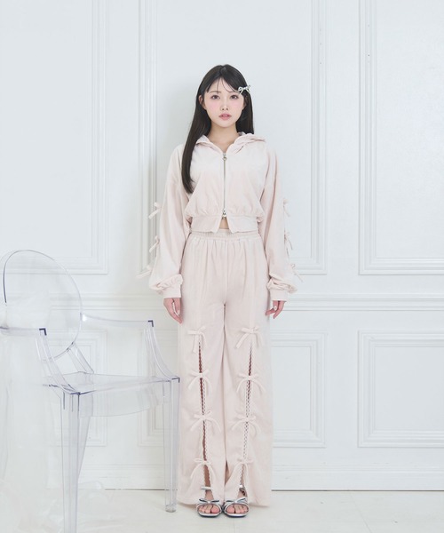 Honey Cinnamon(ハニーシナモン)の「リボンスリットパンツ(その他パンツ・レディース・ピンク/ブラック・FREE)」の2枚目の写真