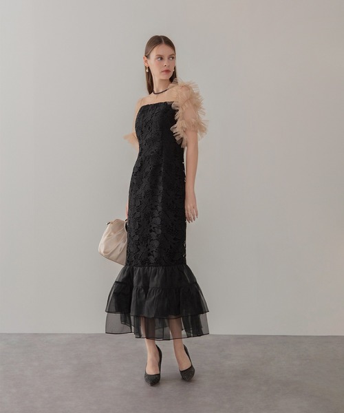 Lejaパーティードレス レジャ Leja 2wayドットストーンギャザーチュールAラインドレス