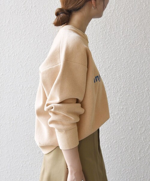 SHIPS any:〈手洗い可能〉モールヤーン クルーネック ロゴ 千鳥柄 プル