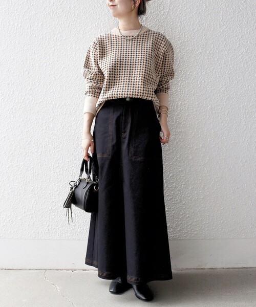 SHIPS any:〈手洗い可能〉モールヤーン クルーネック ロゴ 千鳥柄 プル