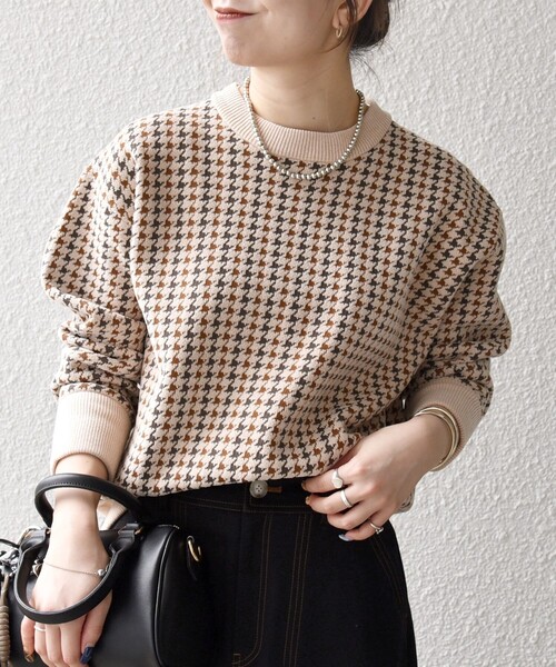 5370【極美品】マスターバニー 千鳥柄 クルーネックニット サイドジップ SHIPS any:〈手洗い可能〉モールヤーン クルーネック ロゴ 千鳥