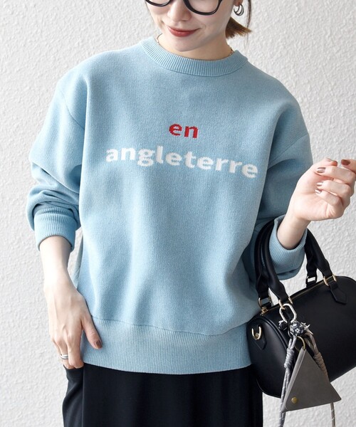 SHIPS any:〈手洗い可能〉モールヤーン クルーネック ロゴ 千鳥柄 プル