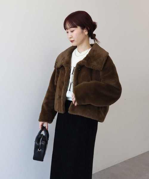 earth music&ecology（アースミュージックアンドエコロジー）の「【2025AW】ファーショートブルゾン（ブルゾン・レディース・クリーム/モカ/ブラウン・FREE）」の4枚目の写真