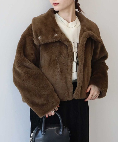 earth music&ecology（アースミュージックアンドエコロジー）の「【2025AW】ファーショートブルゾン（ブルゾン・レディース・クリーム/モカ/ブラウン・FREE）」の8枚目の写真