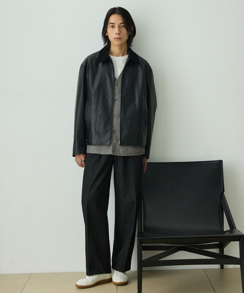 EMMA CLOTHES（エマクローズ）の「ヴィンテージライク襟コーデュロイ切替ショートジャケット（ブルゾン・メンズ・ダークブラウン/チャコール/ブラック・L/M/S）」の4枚目の写真