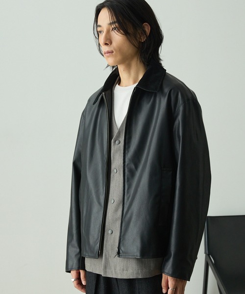 EMMA CLOTHES（エマクローズ）の「ヴィンテージライク襟コーデュロイ切替ショートジャケット（ブルゾン・メンズ・ダークブラウン/チャコール/ブラック・L/M/S）」の6枚目の写真