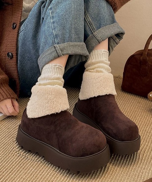 WESTSEA(ウエストシー)の「厚底 折り返し裏ファー ショートブーツ ジップアップ(ブーツ・レディース・オフホワイト/ブラウン・23㎝/23.5㎝/24㎝/24.5㎝/25㎝)」の1枚目の写真