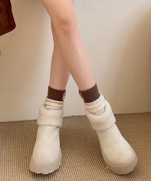 WESTSEA(ウエストシー)の「厚底 折り返し裏ファー ショートブーツ ジップアップ(ブーツ・レディース・オフホワイト/ブラウン・23㎝/23.5㎝/24㎝/24.5㎝/25㎝)」の5枚目の写真