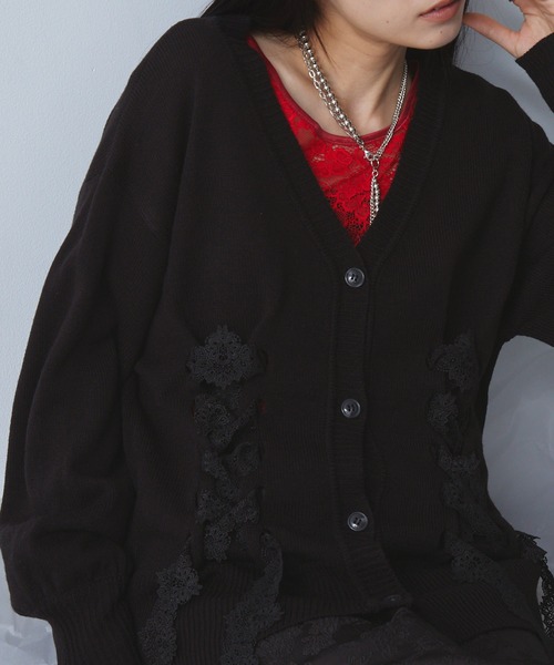 セール】レースアップニットカーディガン（カーディガン/ボレロ
