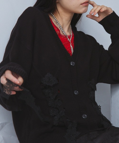 セール】レースアップニットカーディガン（カーディガン/ボレロ