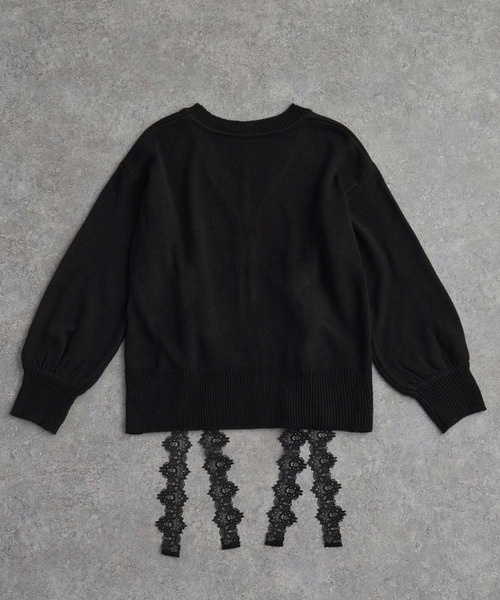 レーストリム付き黒長袖カーディガン ステッチカーディガン オーバーサイズ 男女兼用[品番：XL000002084