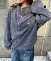 プレート付きムラ染めジップラメプルオーバー