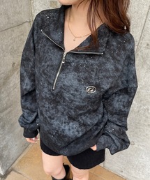 セール】プレート付きムラ染めジップラメプルオーバー