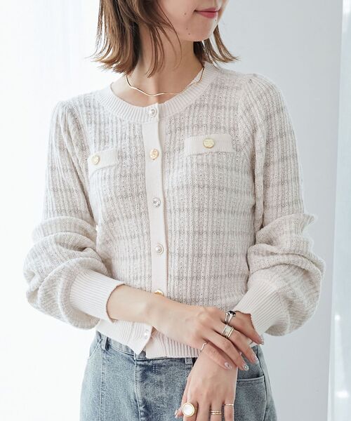 MAJESTIC LEGON（マジェスティックレゴン）の「キラキラボタンツイードライクカーデ（カーディガン/ボレロ・レディース・ピンク/アイボリー/ブラック/グレー・MEDIUM）」の2枚目の写真