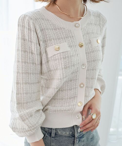 MAJESTIC LEGON（マジェスティックレゴン）の「キラキラボタンツイードライクカーデ（カーディガン/ボレロ・レディース・ピンク/アイボリー/ブラック/グレー・MEDIUM）」の18枚目の写真