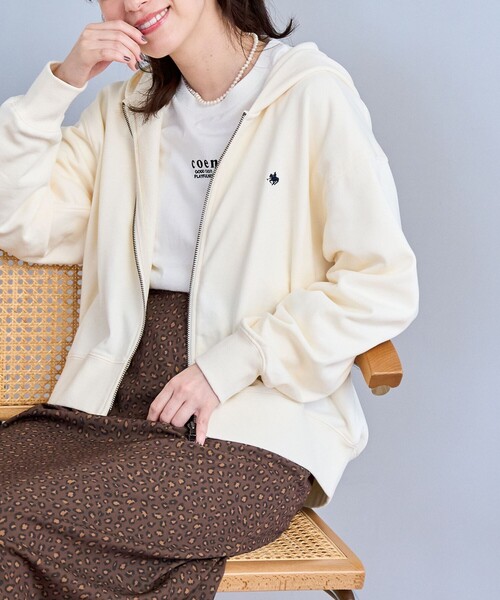 POLO BCS(ポロ ビーシーエス)の「【POLO BCS(ポロ・ビーシーエス)別注】 裏毛ジップパーカー(パーカー・レディース・ネイビー/ナチュラル/オフホワイト/レッド・L/M)」の1枚目の写真