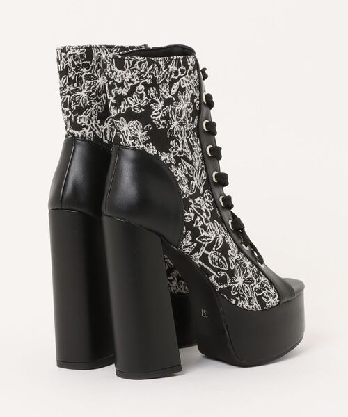 DURAS(デュラス)の「フローラルジャカードショートブーツ/レースアップブーツ(ブーツ・レディース・ブラック/アイボリー・MEDIUM/LARGE)」の12枚目の写真