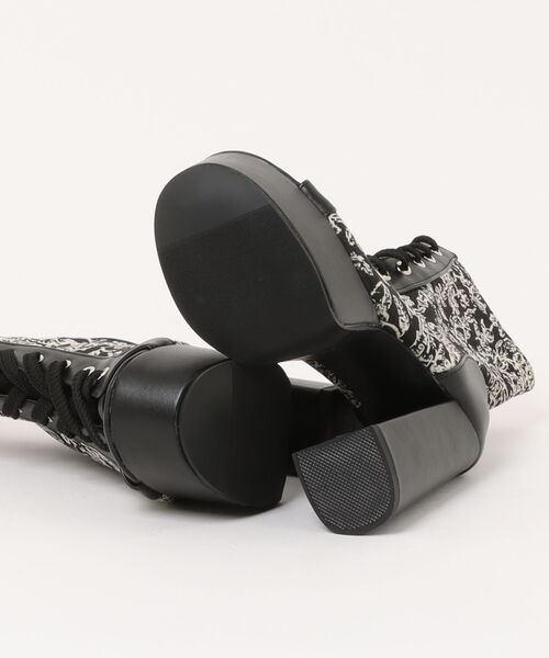 DURAS(デュラス)の「フローラルジャカードショートブーツ/レースアップブーツ(ブーツ・レディース・ブラック/アイボリー・MEDIUM/LARGE)」の3枚目の写真