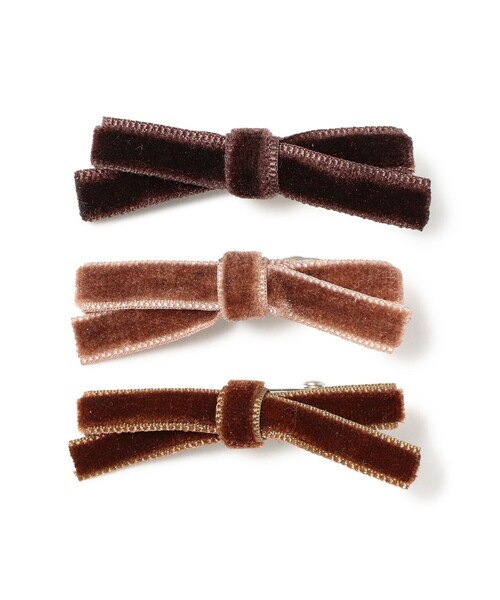 BEAMS BOY（ビームスボーイ）の「【2/5再値下げ】ミニ ベロア リボン ピン 3SET（ヘアピン・レディース・ピンク/ブルー/ブラウン・ONE SIZE）」の2枚目の写真
