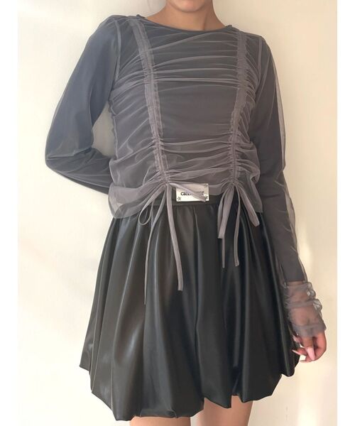 CALNAMUR（カルナムール）の「チュールロングＴ（Tシャツ/カットソー・レディース・オフホワイト/ブラック/ピンク・FREE）」の6枚目の写真