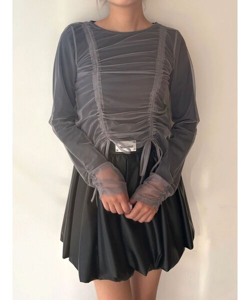 CALNAMUR（カルナムール）の「チュールロングＴ（Tシャツ/カットソー・レディース・オフホワイト/ブラック/ピンク・FREE）」の7枚目の写真