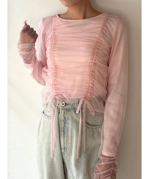 CALNAMUR（カルナムール）の「チュールロングＴ（Tシャツ/カットソー・レディース・オフホワイト/ブラック/ピンク・FREE）」の8枚目の写真