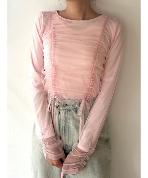 CALNAMUR（カルナムール）の「チュールロングＴ（Tシャツ/カットソー・レディース・オフホワイト/ブラック/ピンク・FREE）」の9枚目の写真