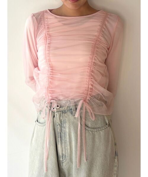 CALNAMUR（カルナムール）の「チュールロングＴ（Tシャツ/カットソー・レディース・オフホワイト/ブラック/ピンク・FREE）」の10枚目の写真