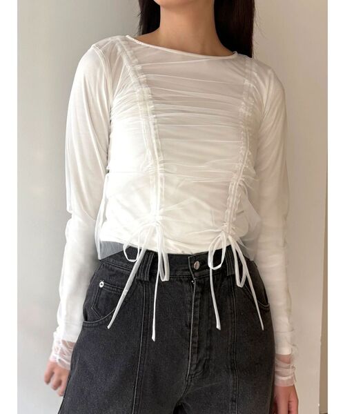 CALNAMUR（カルナムール）の「チュールロングＴ（Tシャツ/カットソー・レディース・オフホワイト/ブラック/ピンク・FREE）」の11枚目の写真