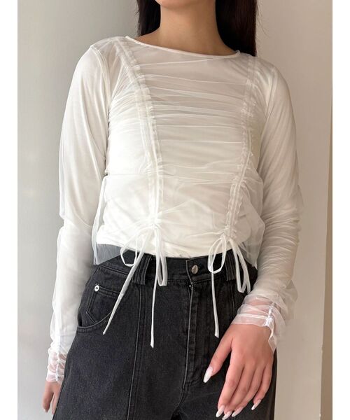 CALNAMUR（カルナムール）の「チュールロングＴ（Tシャツ/カットソー・レディース・オフホワイト/ブラック/ピンク・FREE）」の13枚目の写真