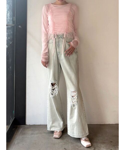 CALNAMUR（カルナムール）の「チュールロングＴ（Tシャツ/カットソー・レディース・オフホワイト/ブラック/ピンク・FREE）」の18枚目の写真