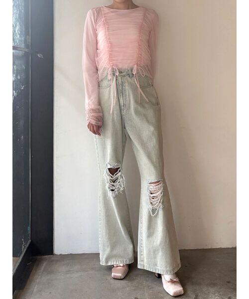 CALNAMUR（カルナムール）の「チュールロングＴ（Tシャツ/カットソー・レディース・オフホワイト/ブラック/ピンク・FREE）」の19枚目の写真