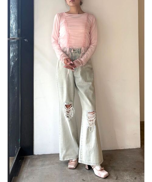 CALNAMUR（カルナムール）の「チュールロングＴ（Tシャツ/カットソー・レディース・オフホワイト/ブラック/ピンク・FREE）」の20枚目の写真