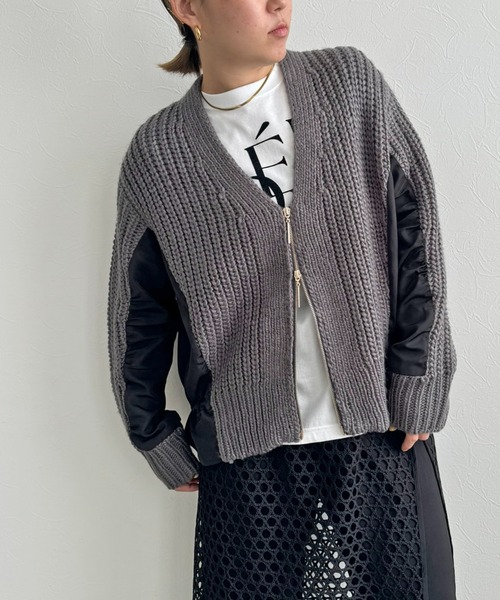 LHELBIE（レルビエ）の「ダブルジップドロストカーディガン（カーディガン/ボレロ・レディース・グレー/ネイビー系/アイボリー・M）」の3枚目の写真