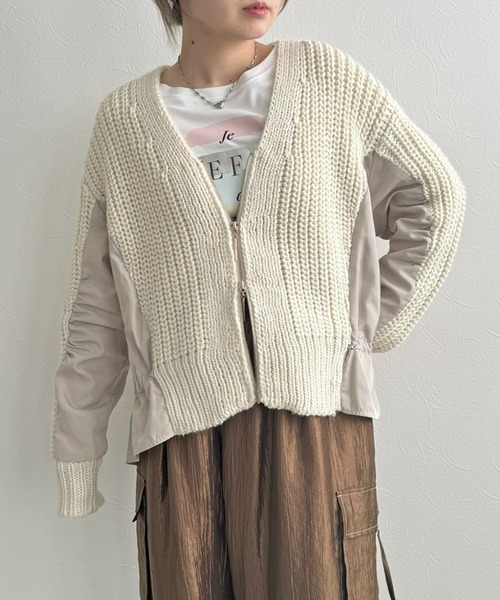 LHELBIE（レルビエ）の「ダブルジップドロストカーディガン（カーディガン/ボレロ・レディース・グレー/ネイビー系/アイボリー・M）」の2枚目の写真