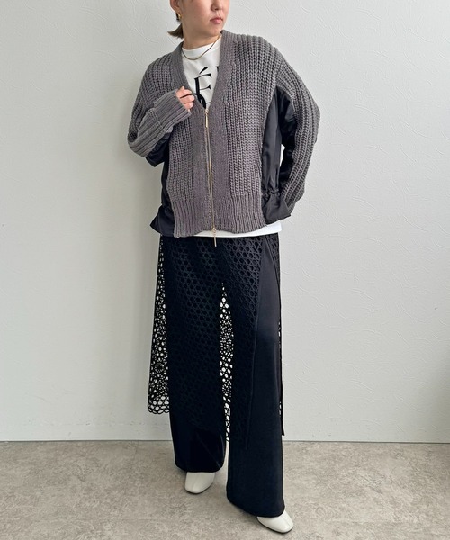 LHELBIE（レルビエ）の「ダブルジップドロストカーディガン（カーディガン/ボレロ・レディース・グレー/ネイビー系/アイボリー・M）」の4枚目の写真